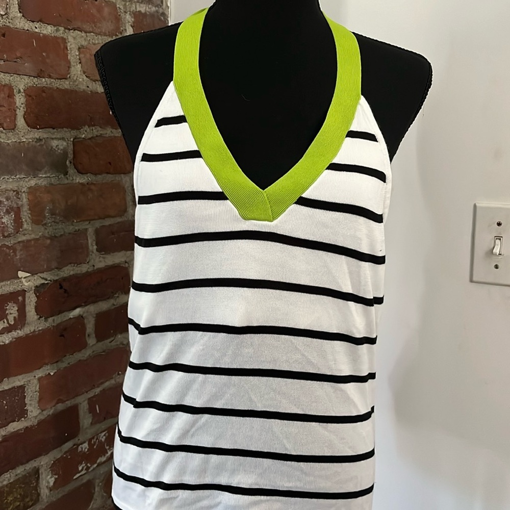 Ralph Lauren Newwood tags black-and-white striped lime green strap halter